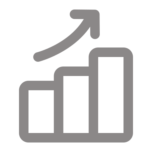 A grey bar chart with three ascending bars and a curved arrow pointing upward, symbolising growth or increasing progress—perfect for representing Golden Hire’s upward trajectory.